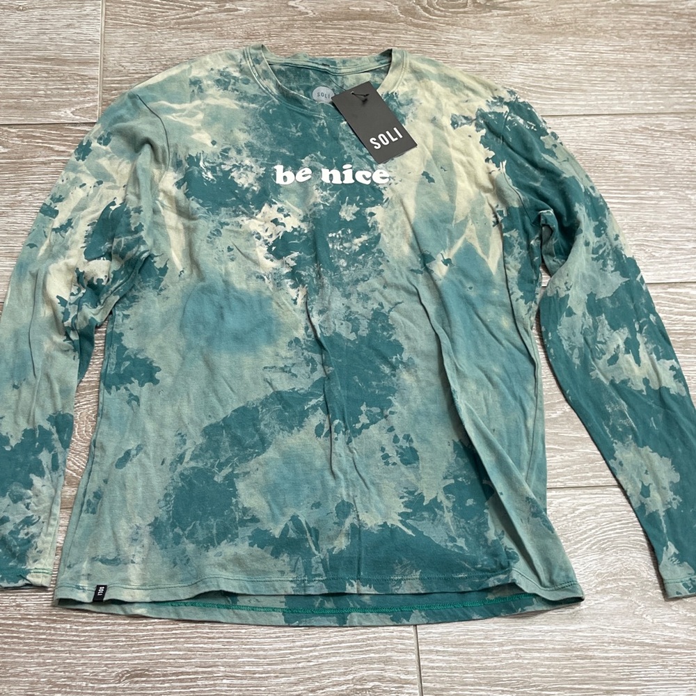 SOLI  "be nice." Teal & Mint Tie-Dye Long Sleeve Shirt